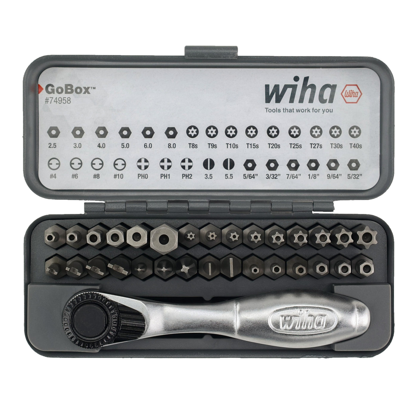 Wiha 74958 32 Piece GoBox Security Bit Set with Mini Ratchet