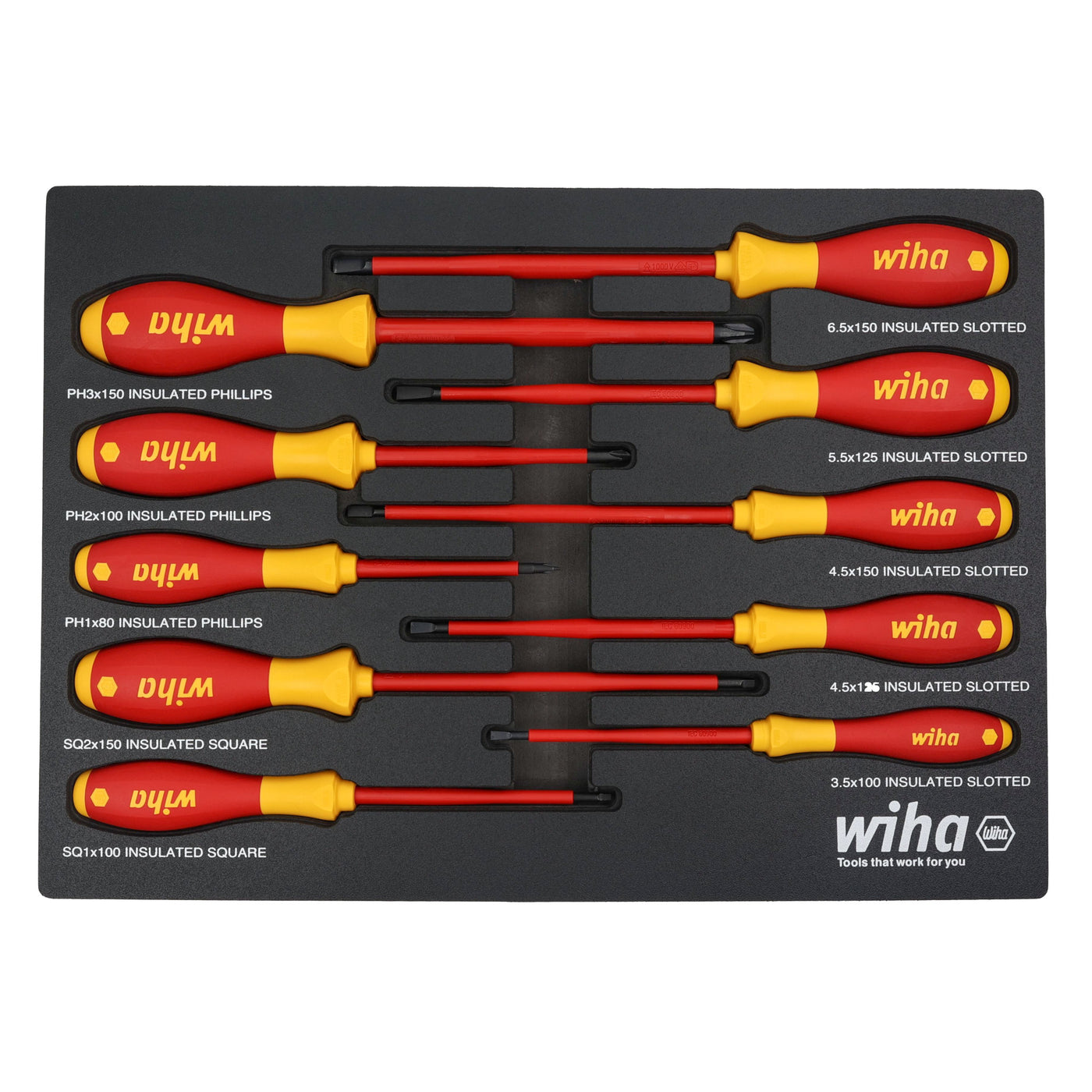 Wiha 32080 10 Piece Insulated SoftFinish Cushion Grip Screwdriver Tray Set